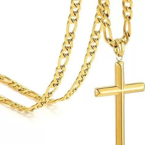 Planderful Durable Titanium Steel Hip Hop Cross Pendant Cuban Chain Necklace For Men Unisex Streetwear