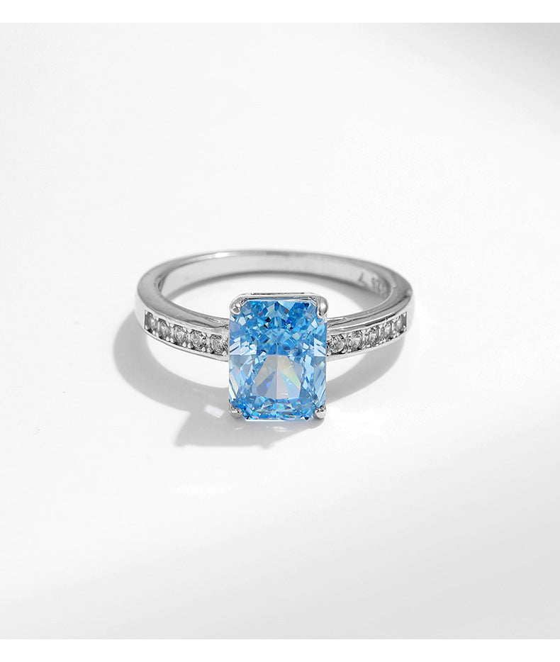 Sea Blue Zircon Ice Flower Sterling Silver Ring