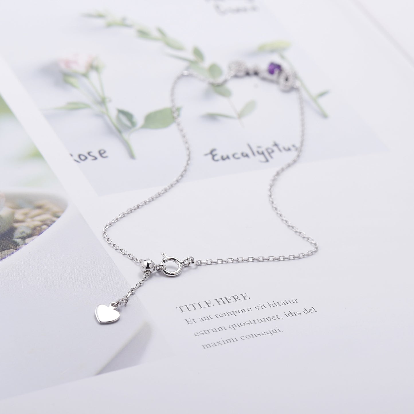 LOVE Letter Oval Natural Gemstone Silver Necklace