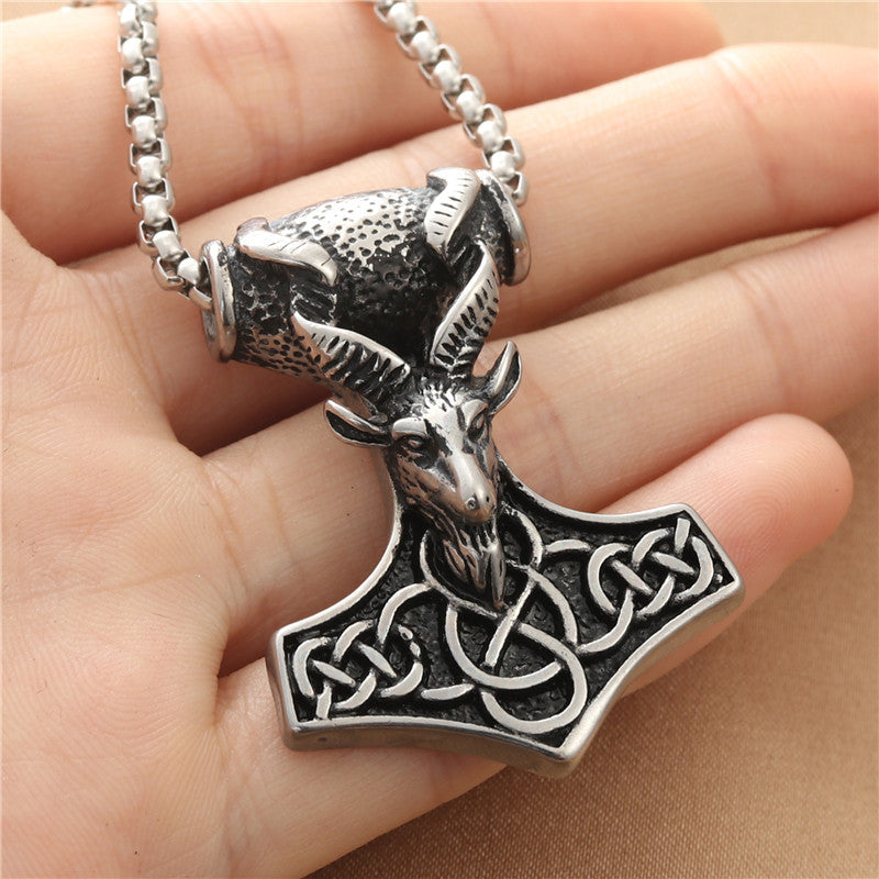 Titanium Steel Viking Raytheon Hammer Pendant - Trendy Punk Necklace for Men