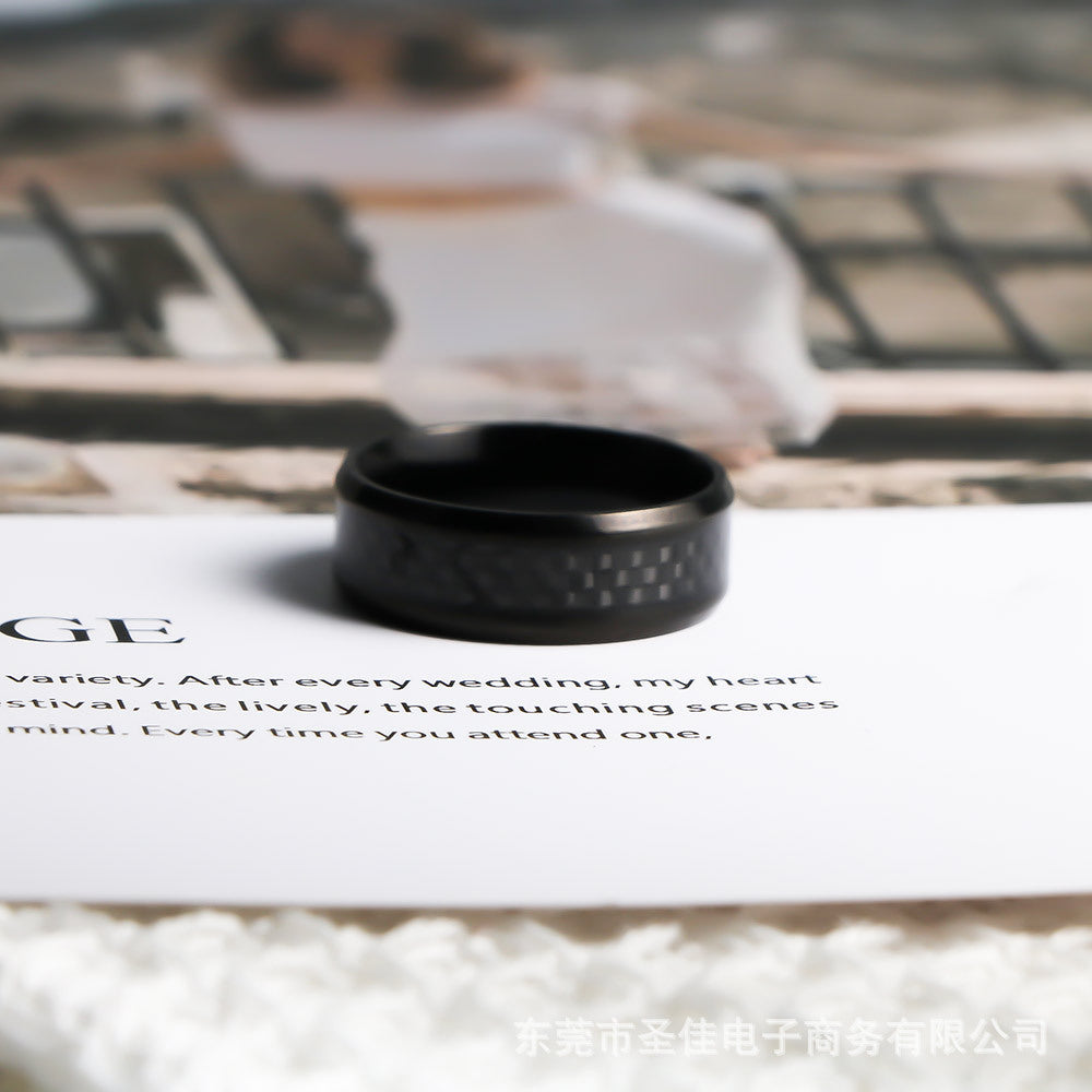Woven Ring – Men's Stainless Steel Ring – Dark Rock Carbon Fiber Ring