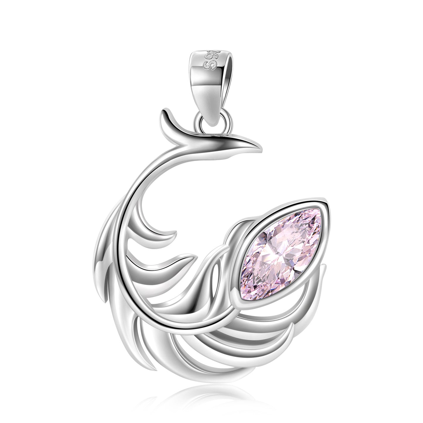 Feather Marquise Shape Pink Zircon Silver Necklace