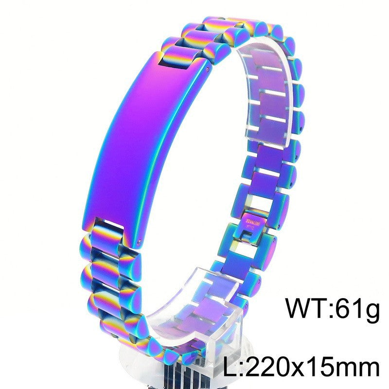 Planderful Mens Curved Stainless Steel Chain Bracelet