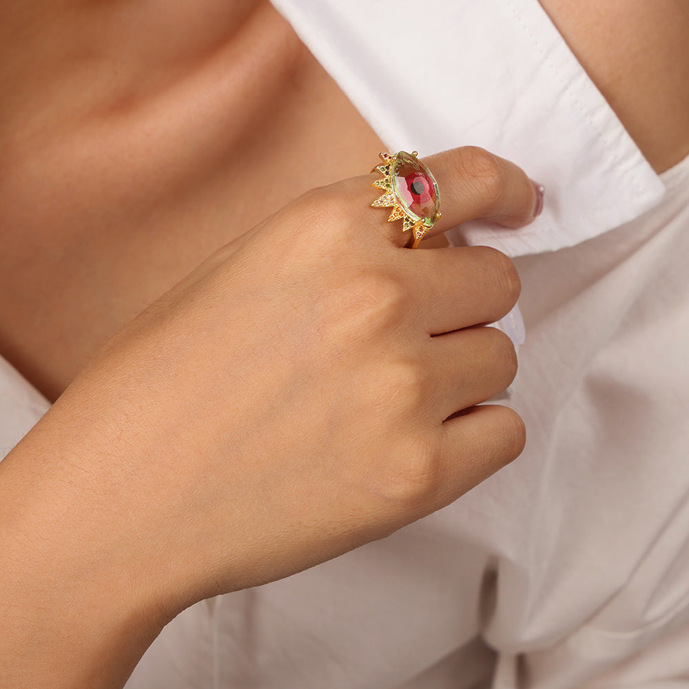 Copper Devil's Eye Zircon Adjustable Ring - Light Luxury Retro Jewelry