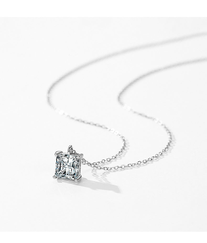 Square Zircon Sterling Silver Necklace - Elegant European and American Style