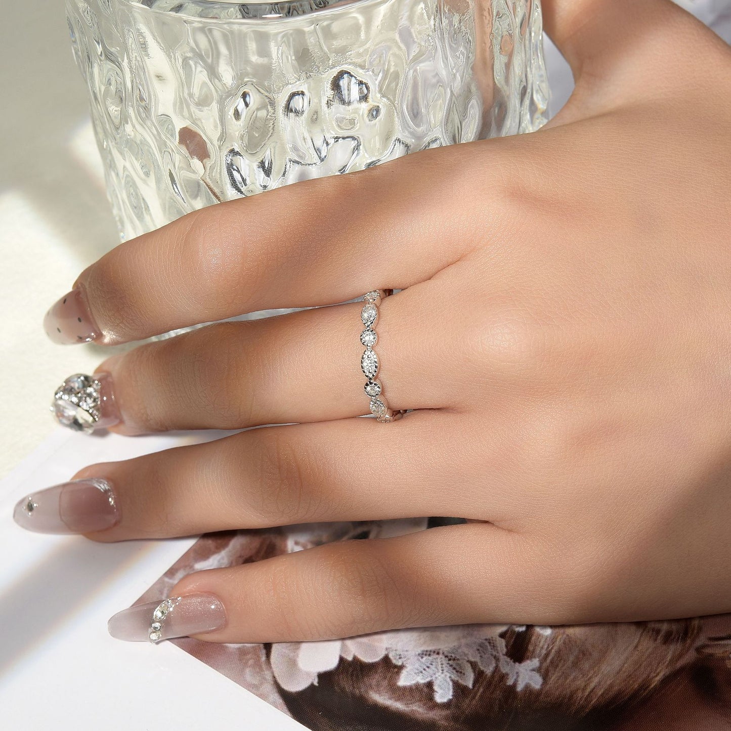 Planderful Moissanite Ring Sparkling 0.45ct Sterling Silver 1.8mm Stacking For Women