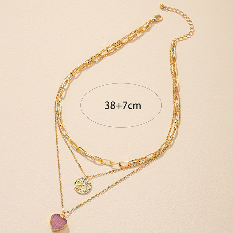 Crystal Love Pendant Necklace Set - Exquisite European Design for Women