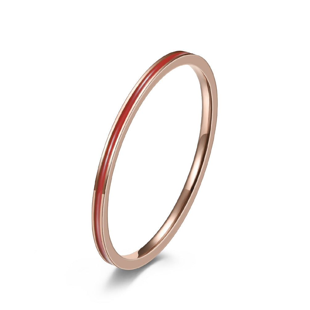 Sources 1mm Rose Gold Enamel Can Be Stacked Women's Stainless Steel Ring Drop