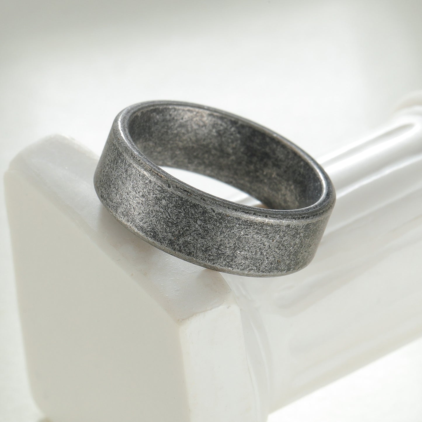 Planderful Everyday Genie 7mm Stainless Steel Ring Unisex Ancient Silver Protection Symbol