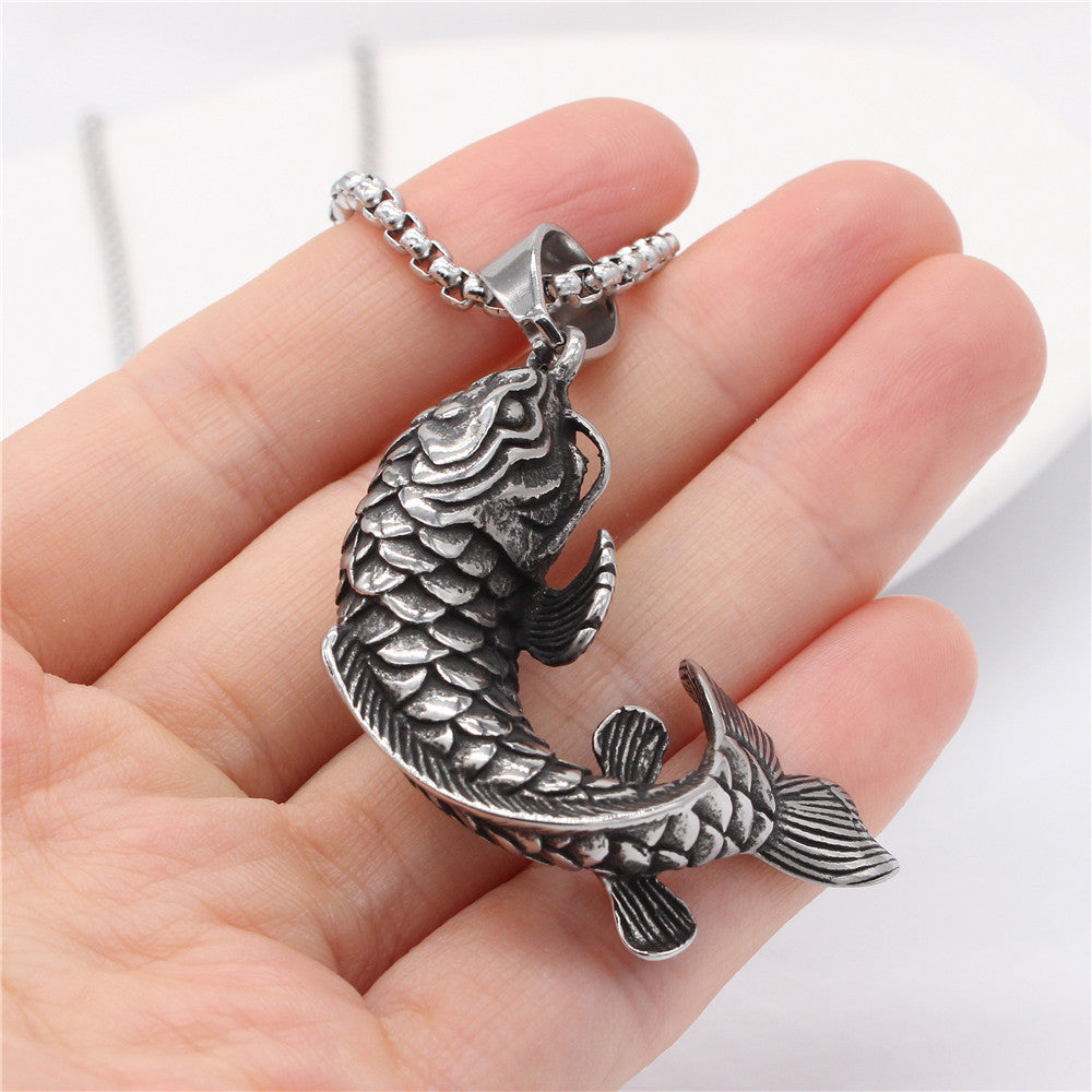 Planderful Koi Carp Titanium Steel Pendant For Men And Women Unisex Durable Shield Jewelry