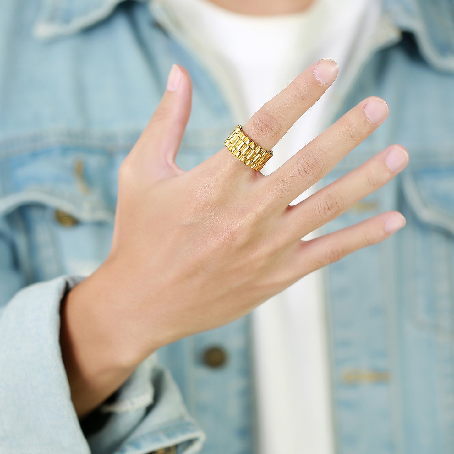 Ring Stainless Steel Strap Ring Gold Feminine Wide Index Finger