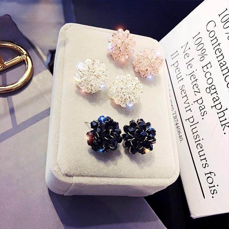 Shimmering Crystal Stud Earrings, Ocean Blossoms, Woodland Style Crystal Ball, Silver Pin Earrings, Elegant High-quality Earrings