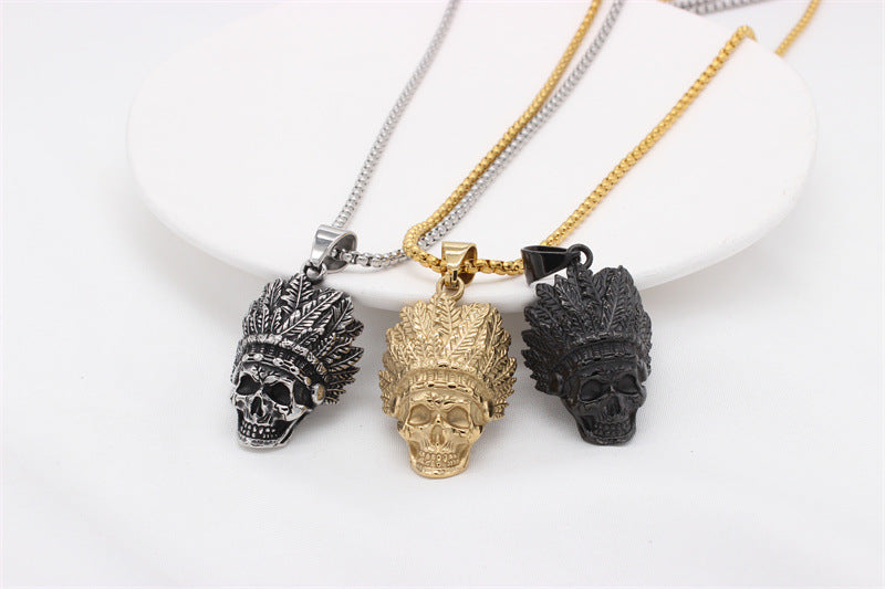 Chief Skull Titanium Steel Pendant Necklace