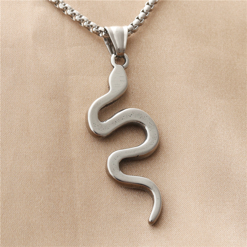 Retro Punk Stainless Steel Snake Pendant Necklace for Men - European and American Titanium Steel Design