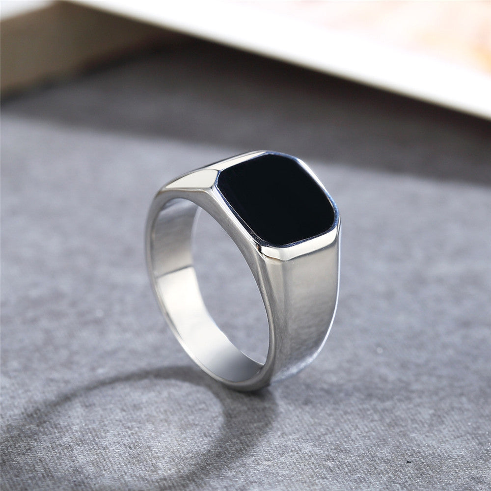 Fashionable Men's Titanium Steel Ring with Simple Drip Glue Square Design