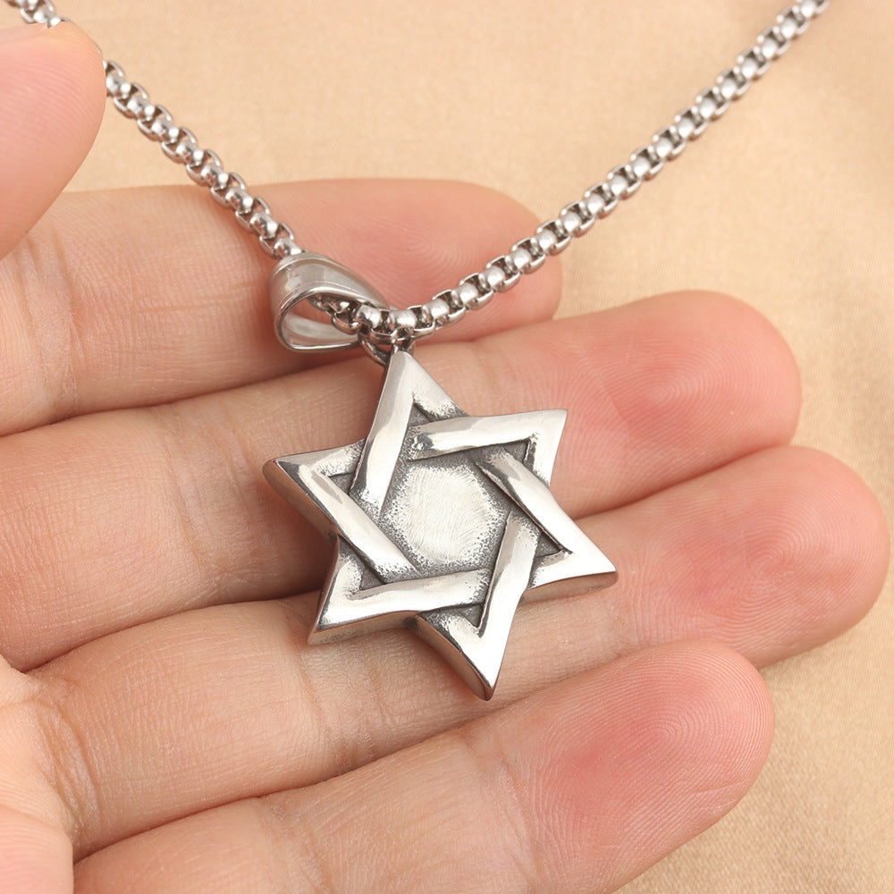 European And American Stainless Steel Cross Hexagram Pendant