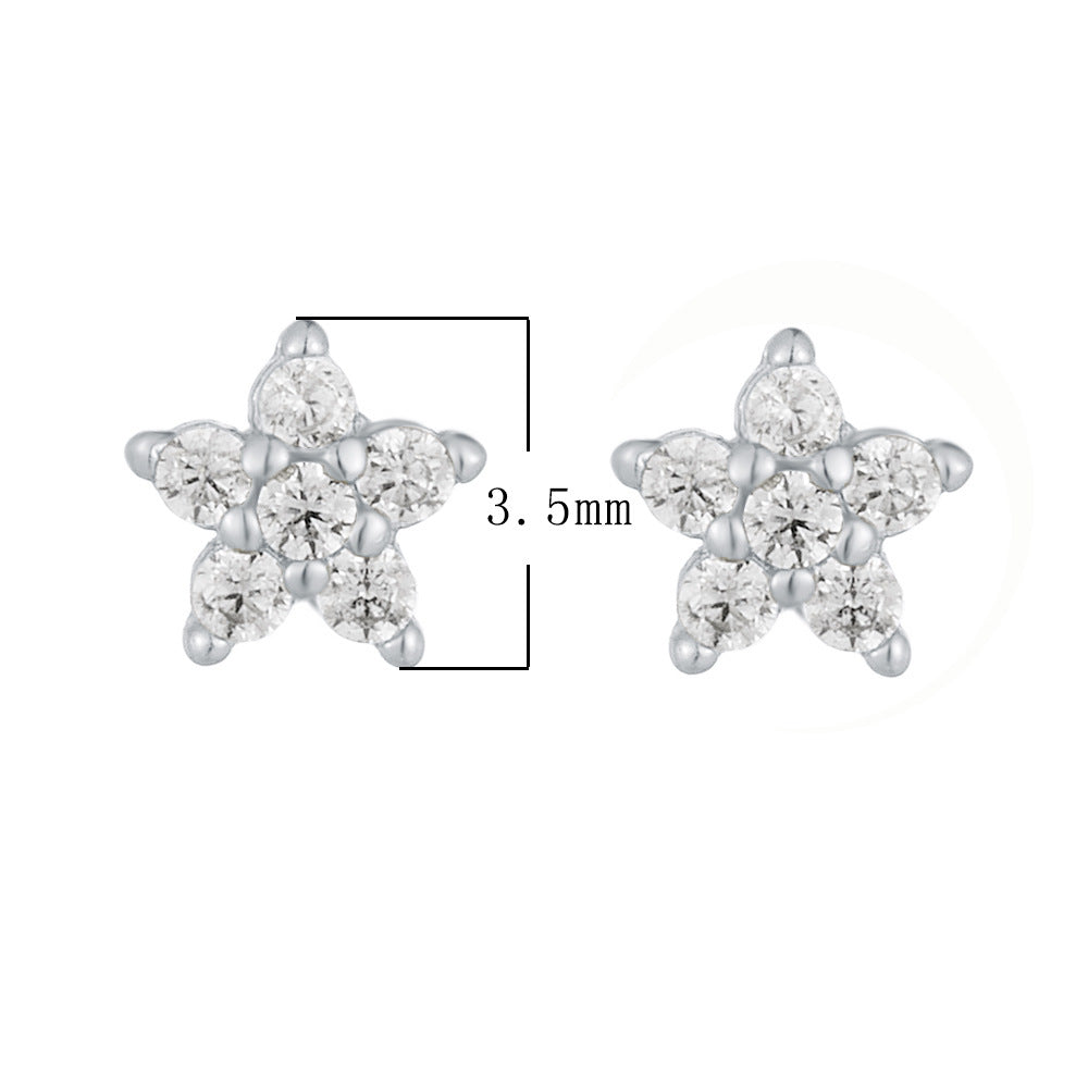 S925 Sterling Silver Flower Earrings Women's Fashion Zircon Studs