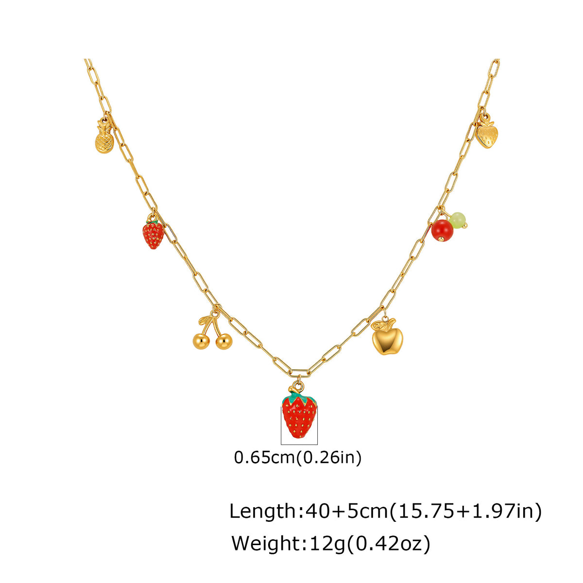 Stainless Steel Vacation Wind Sweet Strawberry Cherry Pineapple Necklace Multi-Element