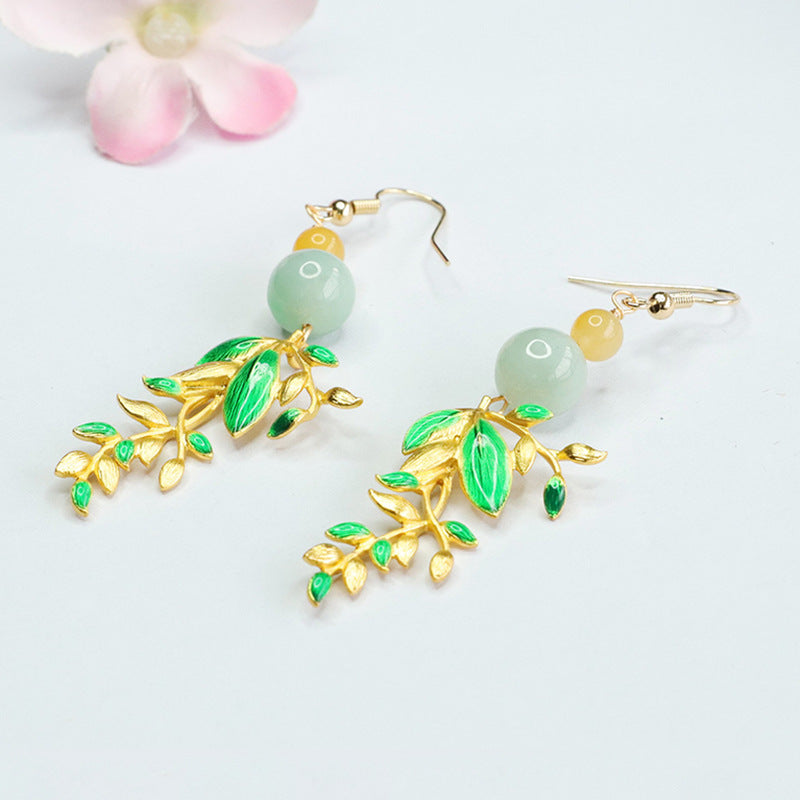 Burmese Jadeite Golden Enamel Earrings with Sterling Silver Hooks - Fortune's Favor Collection
