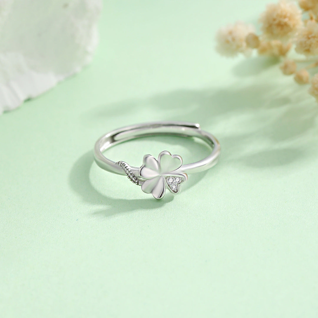 Planderful Four Leaf Clover Ring Sterling Silver S925 Light Luxury Gift For Girlfriend