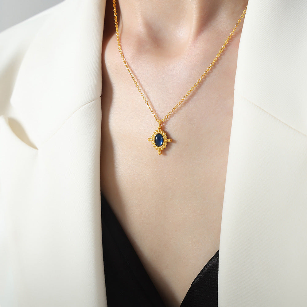 Opulent French Retro Gold-Plated Agate Collar Necklace for Women