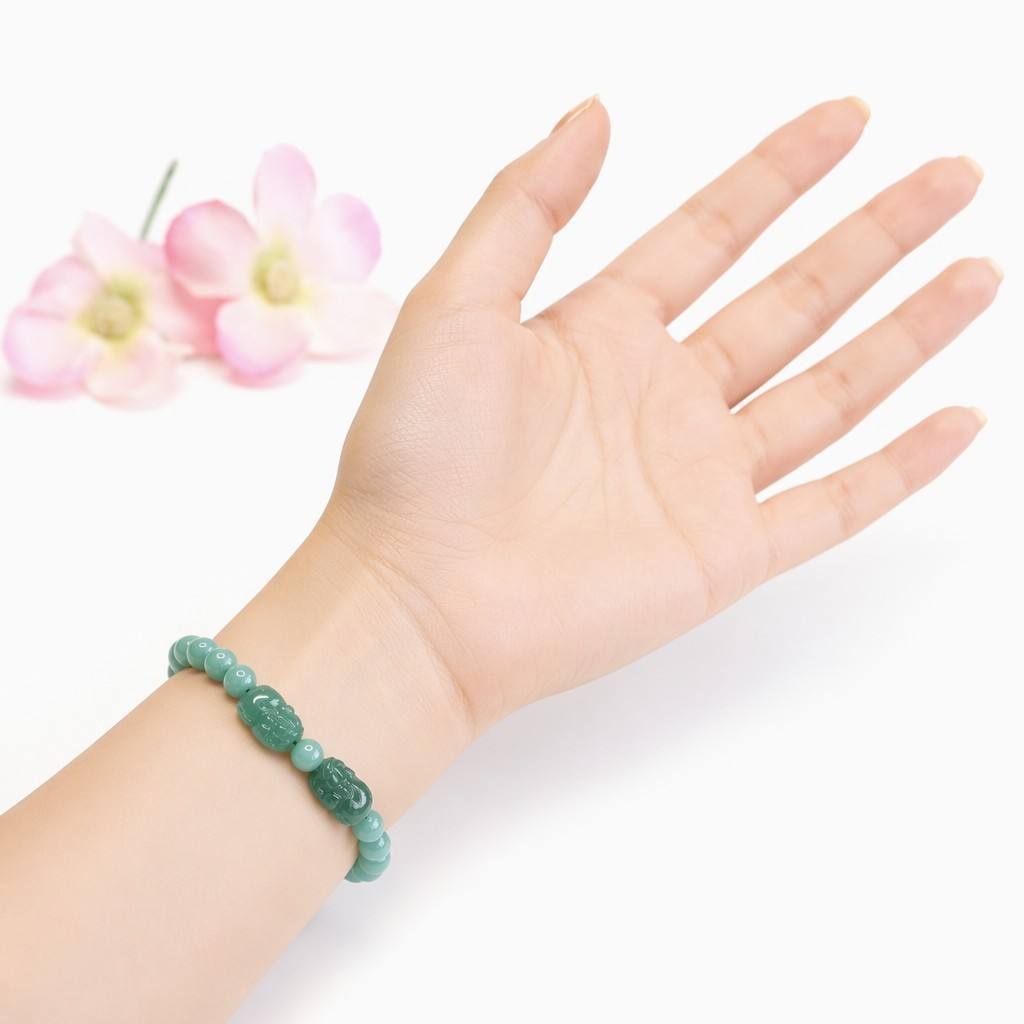 Blue Water Jadeite Pixiu 5.8 mm Beaded Bracelet