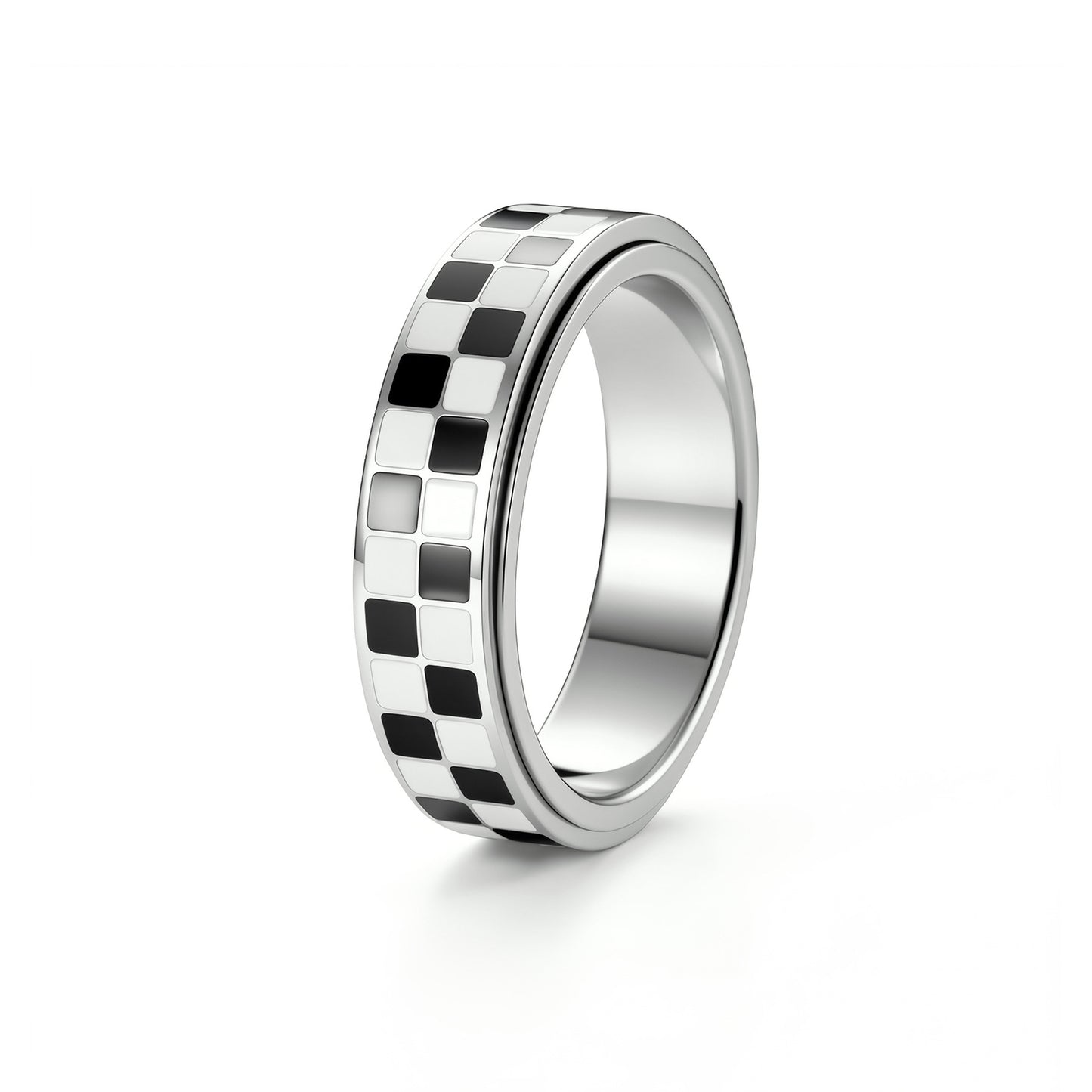 Planderful Collection Rotatable Stainless Steel Checkerboard Ring For Unisex Style And Protection