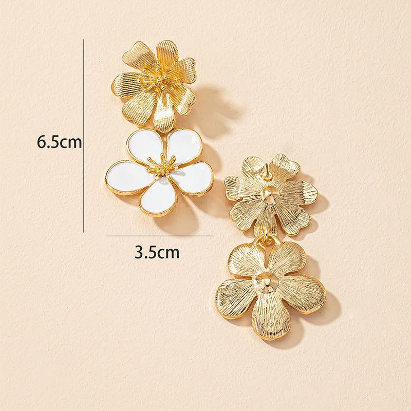 Exaggerated Oil Flower Earrings with Niche Design
