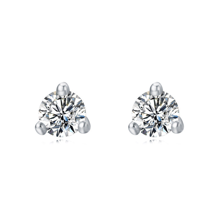 S925 Sterling Silver Three-Claw Round Zircon Stud Earrings Mini Earrings Trinkets