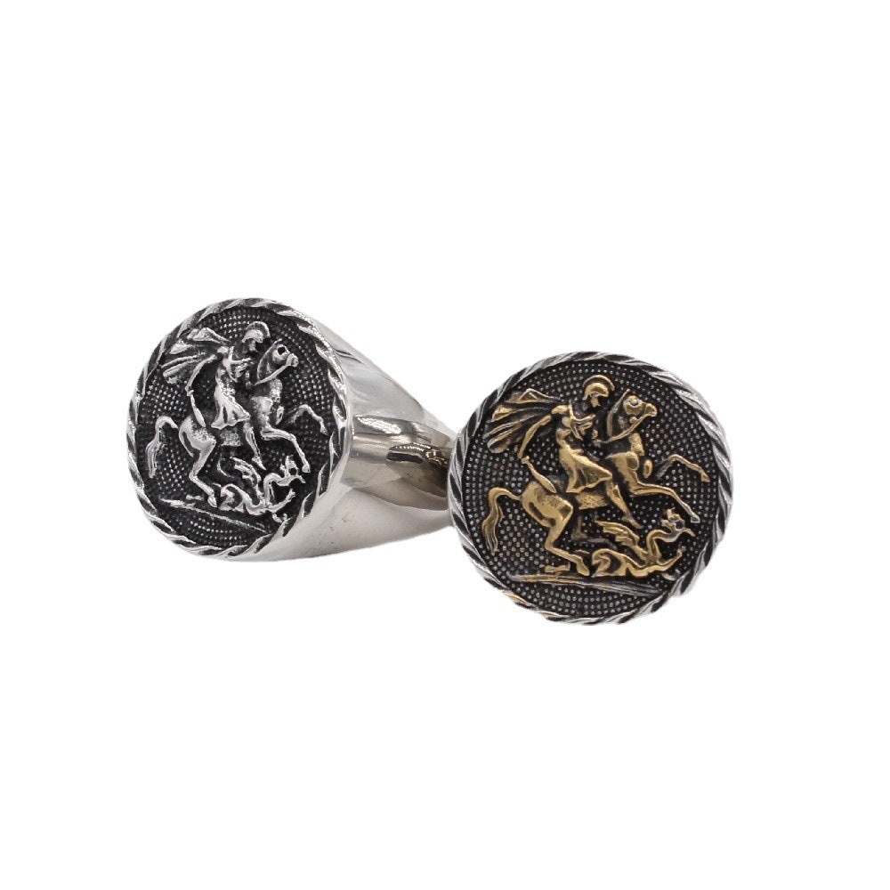 Medieval Knight Horse Shield Titanium Steel Ring