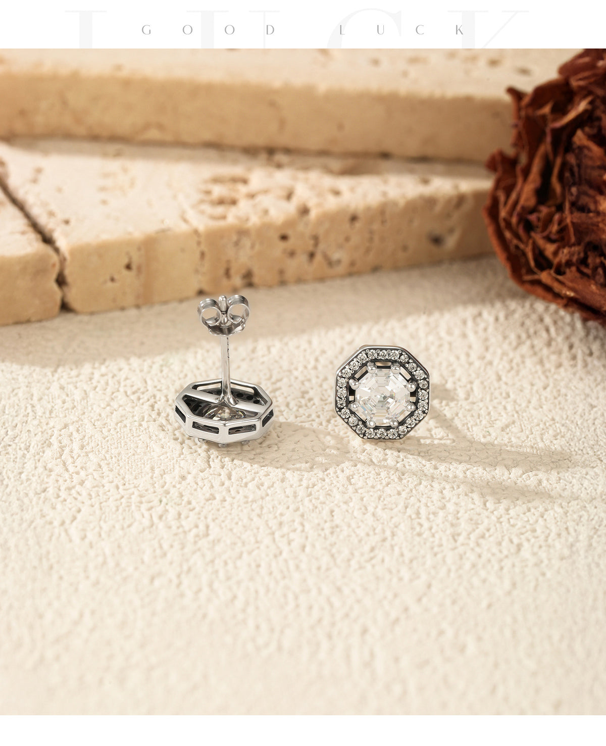 925 Sterling Silver Octagonal Zircon Stud Earrings