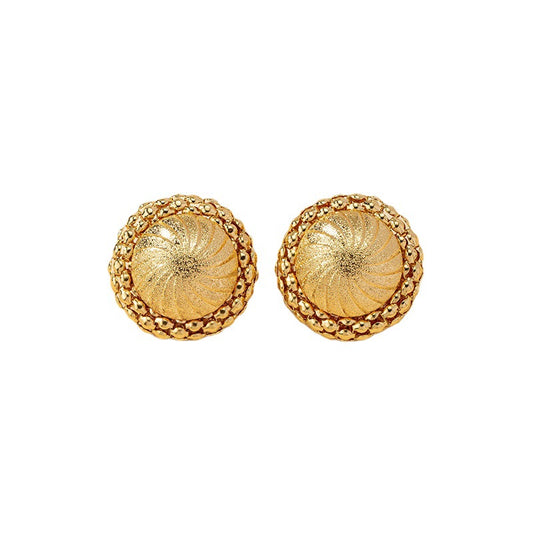 Vienna Verve Metal Circle Stud Earrings - Distressed Design French Retro Style
