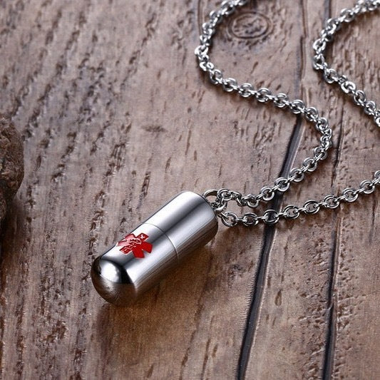 Planderful Stainless Steel Medical Logo Pill Pendant Necklace Keepsake Urn Gift for Women