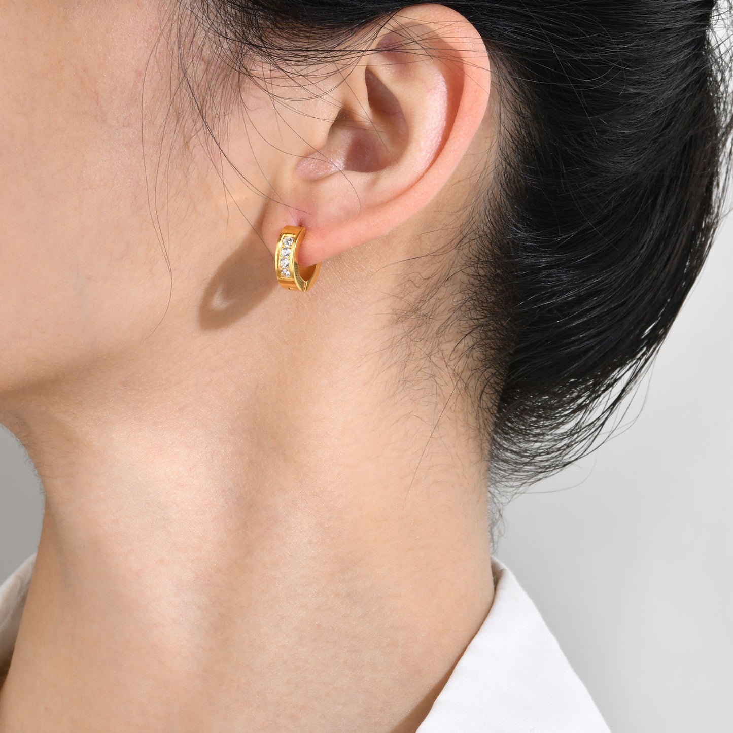 Cross-Border Titanium Steel Earrings with Gold Zircon Design