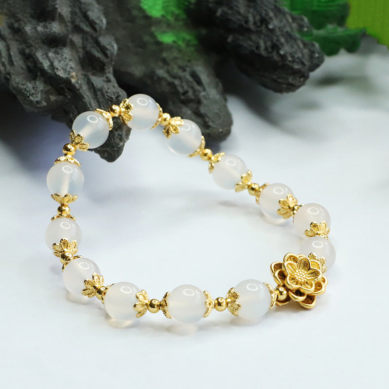 Golden Lotus Chalcedony Sterling Silver Bracelet