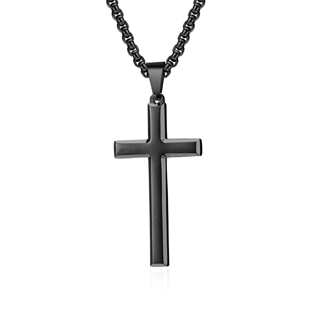 Simple Beveled Stainless Steel Cross Pendant Necklace for Men