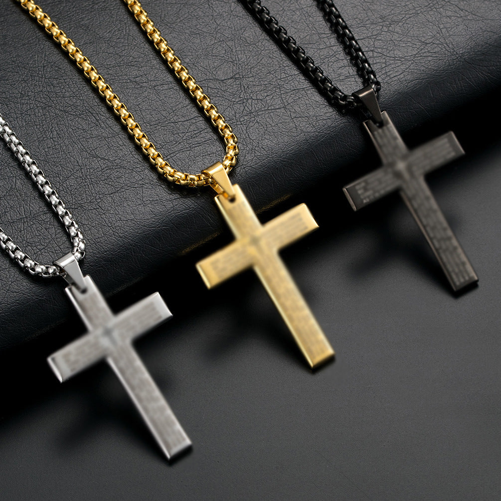 European and American Style Titanium Steel Cross Necklace for Men