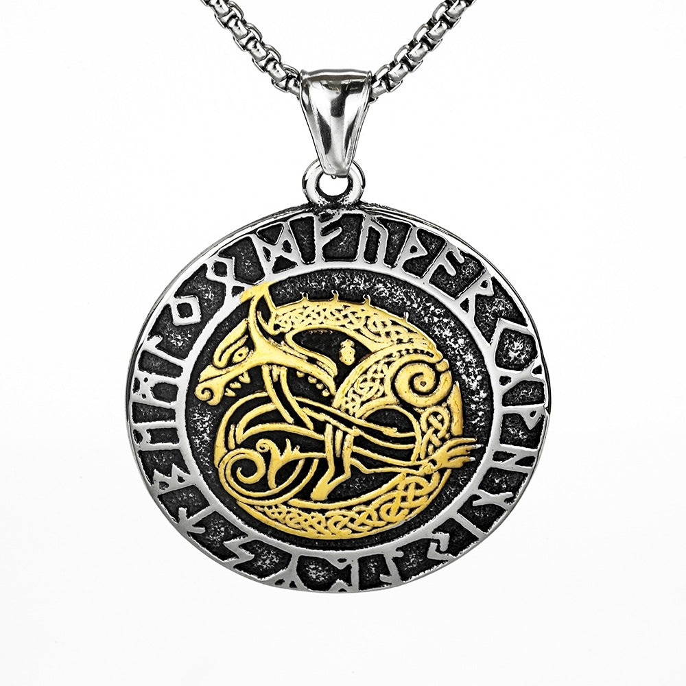 European And American Retro Stainless Steel Men's Pendant Viking Wolf Necklace