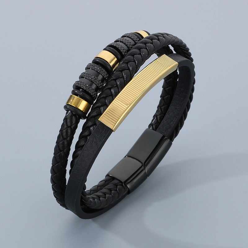 Planderful Mens Multi Layer Leather Magnetic Bracelet