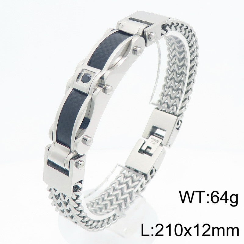 Buckle Front & Back Chain – Hip-Hop Zircon Weiya Line Mesh Curved Bar Stainless Bracelet