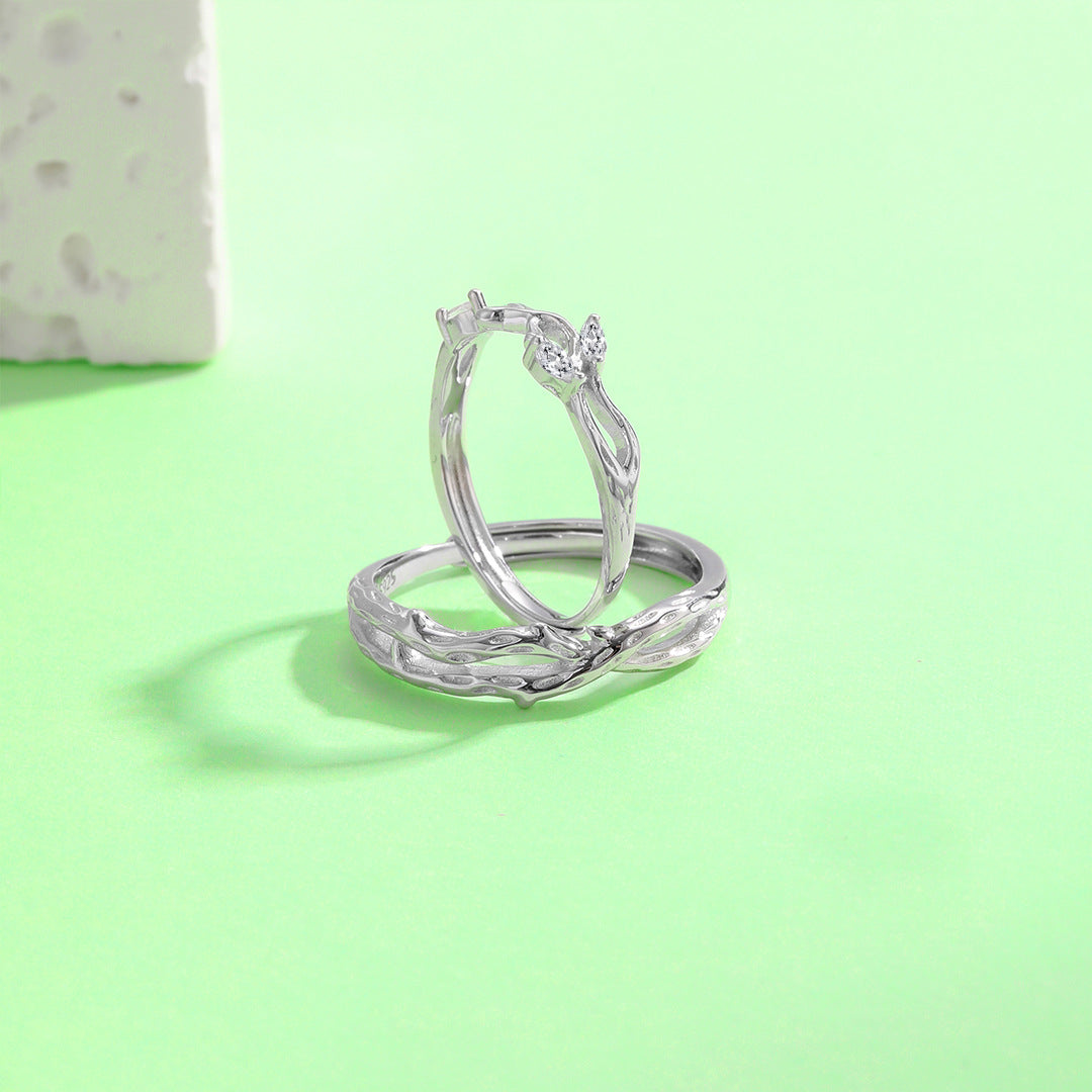 Planderful Everyday Genie S925 Sterling Silver Chain Branch Couple Ring – Light Luxury High Sense Ring Valentine’s Day Gift