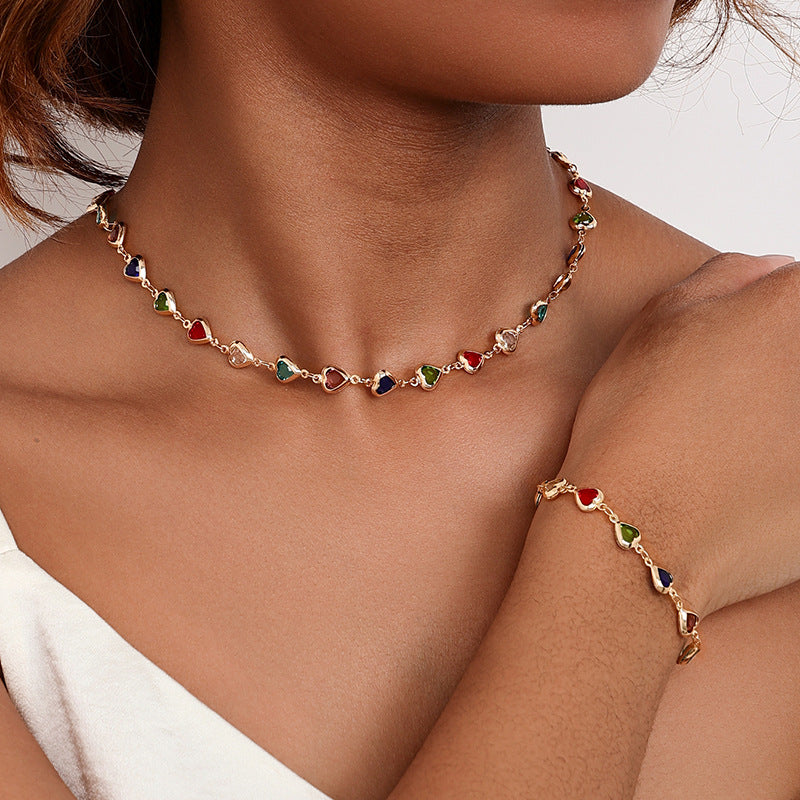 French Retro Metal Dopamine Glass Love Jewelry Set with Vienna Verve Design