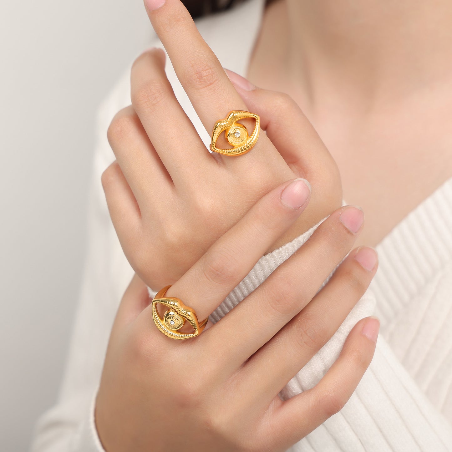 Golden Horus Eye Zircon Set Open Ring - Vintage Court Style Jewelry