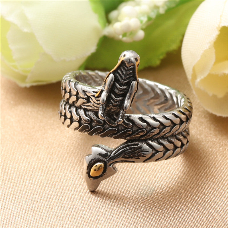Titanium Steel Retro Snake and Dragon Ring for Men - Trendy Animal Accessories