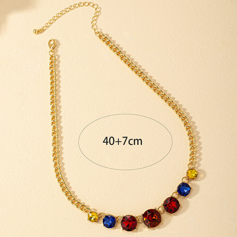 Colorful Circular Retro Palace Necklace with European Charm