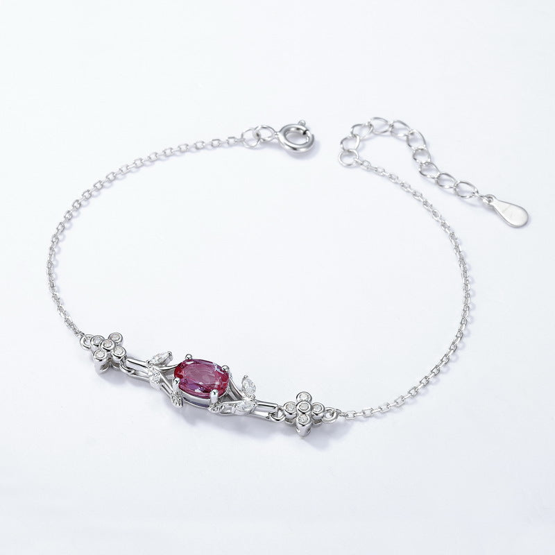 S925 Sterling Silver Lab-Grown Alexandrite Oval Bracelet