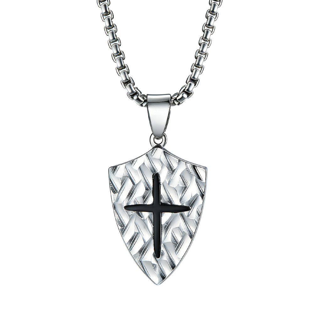 Planderful Shield Cross Pendant Necklace For Men And Women Unisex Hip Hop Style Protection Statement