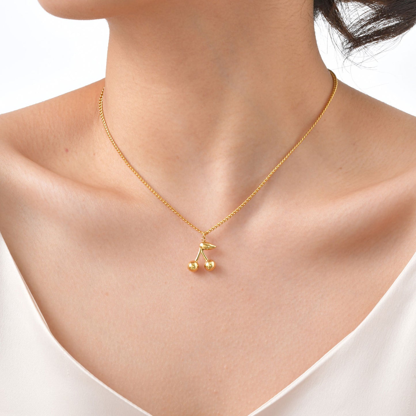 Stylish Stainless Steel Grinding Chain Cherry Element Necklace Gold Women