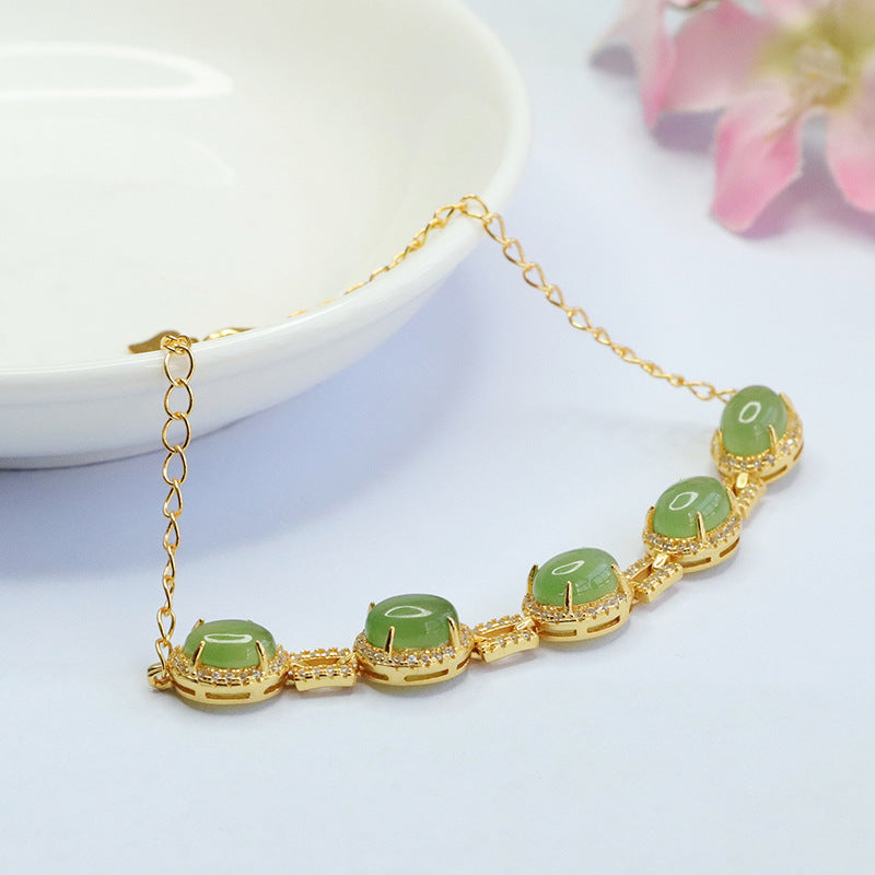 925 Sterling Silver Hetian Jasper Five-Stone Bracelet