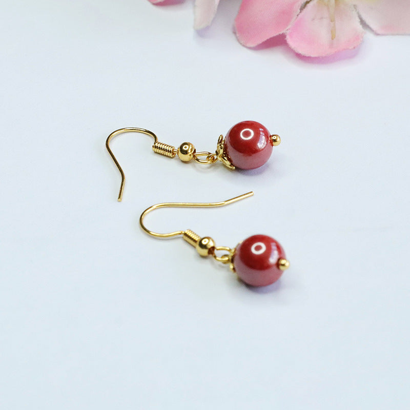 Vermilion Sand Earrings with Cinnnabar Stone Accent - Sterling Silver Retro Hook Earrings